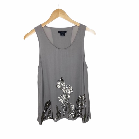 Trouve Tops - Trouve Gray Sleeveless Sequin Tank Top